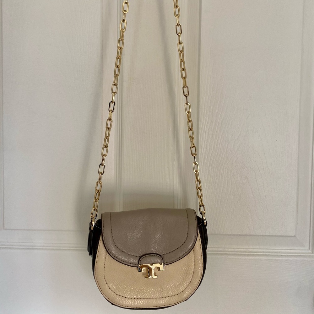 Cream and Gray Tory Burch Crossbody Bag